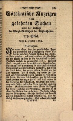 Göttingische Anzeigen von gelehrten Sachen (Göttingische Zeitungen von gelehrten Sachen) Donnerstag 4. Oktober 1764