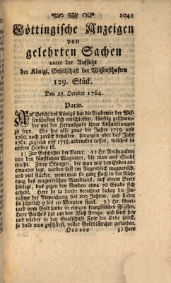 Göttingische Anzeigen von gelehrten Sachen (Göttingische Zeitungen von gelehrten Sachen) Samstag 27. Oktober 1764