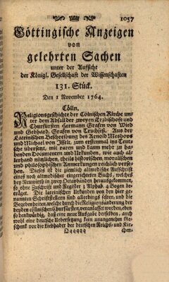 Göttingische Anzeigen von gelehrten Sachen (Göttingische Zeitungen von gelehrten Sachen) Donnerstag 1. November 1764