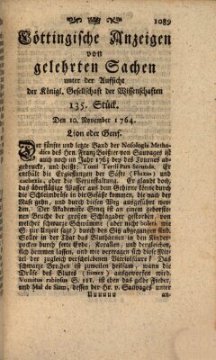 Göttingische Anzeigen von gelehrten Sachen (Göttingische Zeitungen von gelehrten Sachen) Samstag 10. November 1764