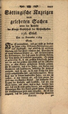 Göttingische Anzeigen von gelehrten Sachen (Göttingische Zeitungen von gelehrten Sachen) Montag 12. November 1764