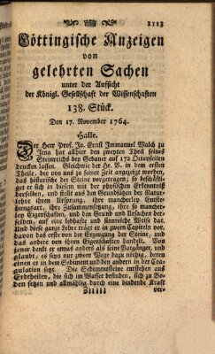 Göttingische Anzeigen von gelehrten Sachen (Göttingische Zeitungen von gelehrten Sachen) Samstag 17. November 1764