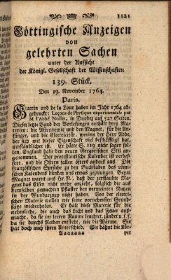 Göttingische Anzeigen von gelehrten Sachen (Göttingische Zeitungen von gelehrten Sachen) Montag 19. November 1764