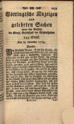 Göttingische Anzeigen von gelehrten Sachen (Göttingische Zeitungen von gelehrten Sachen) Donnerstag 29. November 1764