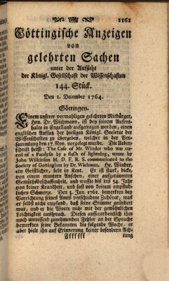 Göttingische Anzeigen von gelehrten Sachen (Göttingische Zeitungen von gelehrten Sachen) Samstag 1. Dezember 1764