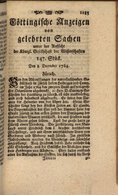 Göttingische Anzeigen von gelehrten Sachen (Göttingische Zeitungen von gelehrten Sachen) Samstag 8. Dezember 1764