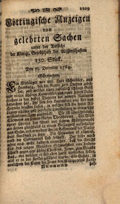 Göttingische Anzeigen von gelehrten Sachen (Göttingische Zeitungen von gelehrten Sachen) Samstag 15. Dezember 1764