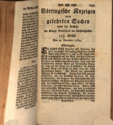 Göttingische Anzeigen von gelehrten Sachen (Göttingische Zeitungen von gelehrten Sachen) Samstag 22. Dezember 1764