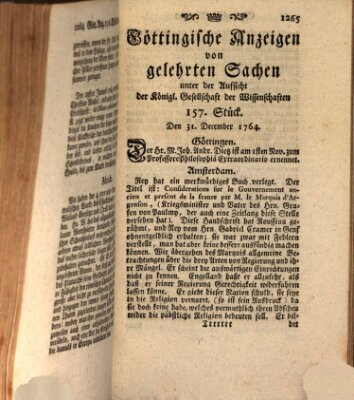 Göttingische Anzeigen von gelehrten Sachen (Göttingische Zeitungen von gelehrten Sachen) Montag 31. Dezember 1764