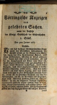 Göttingische Anzeigen von gelehrten Sachen (Göttingische Zeitungen von gelehrten Sachen) Donnerstag 3. Januar 1765