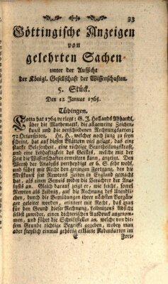 Göttingische Anzeigen von gelehrten Sachen (Göttingische Zeitungen von gelehrten Sachen) Samstag 12. Januar 1765