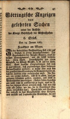 Göttingische Anzeigen von gelehrten Sachen (Göttingische Zeitungen von gelehrten Sachen) Montag 14. Januar 1765