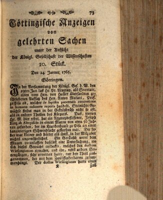 Göttingische Anzeigen von gelehrten Sachen (Göttingische Zeitungen von gelehrten Sachen) Donnerstag 24. Januar 1765