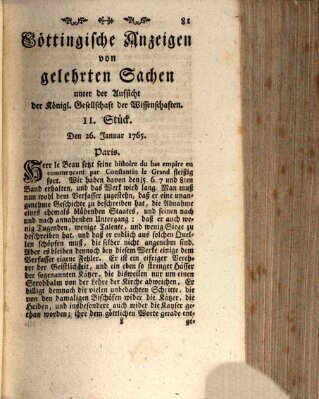 Göttingische Anzeigen von gelehrten Sachen (Göttingische Zeitungen von gelehrten Sachen) Samstag 26. Januar 1765