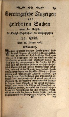 Göttingische Anzeigen von gelehrten Sachen (Göttingische Zeitungen von gelehrten Sachen) Montag 28. Januar 1765