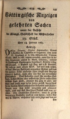 Göttingische Anzeigen von gelehrten Sachen (Göttingische Zeitungen von gelehrten Sachen) Donnerstag 14. Februar 1765