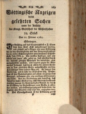 Göttingische Anzeigen von gelehrten Sachen (Göttingische Zeitungen von gelehrten Sachen) Donnerstag 21. Februar 1765