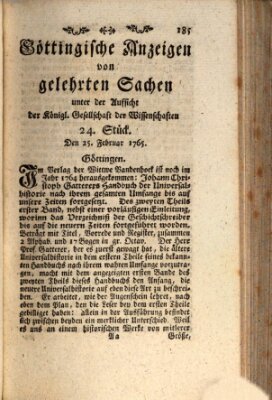 Göttingische Anzeigen von gelehrten Sachen (Göttingische Zeitungen von gelehrten Sachen) Montag 25. Februar 1765