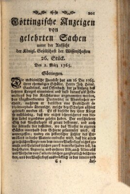 Göttingische Anzeigen von gelehrten Sachen (Göttingische Zeitungen von gelehrten Sachen) Samstag 2. März 1765