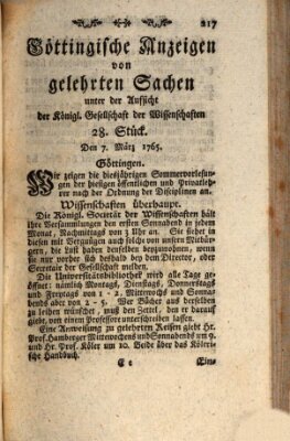 Göttingische Anzeigen von gelehrten Sachen (Göttingische Zeitungen von gelehrten Sachen) Donnerstag 7. März 1765