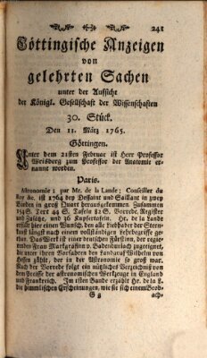 Göttingische Anzeigen von gelehrten Sachen (Göttingische Zeitungen von gelehrten Sachen) Montag 11. März 1765