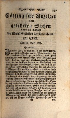 Göttingische Anzeigen von gelehrten Sachen (Göttingische Zeitungen von gelehrten Sachen) Samstag 16. März 1765