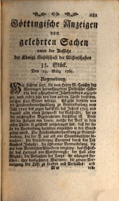 Göttingische Anzeigen von gelehrten Sachen (Göttingische Zeitungen von gelehrten Sachen) Samstag 23. März 1765