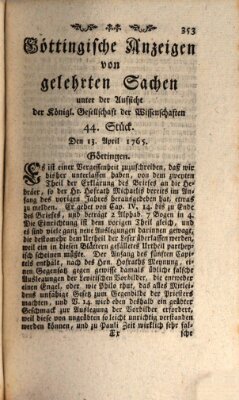 Göttingische Anzeigen von gelehrten Sachen (Göttingische Zeitungen von gelehrten Sachen) Samstag 13. April 1765