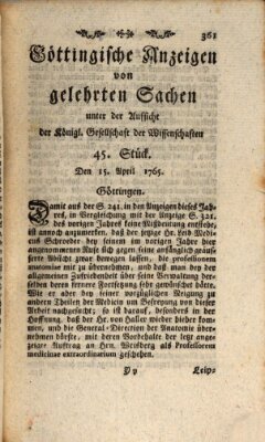 Göttingische Anzeigen von gelehrten Sachen (Göttingische Zeitungen von gelehrten Sachen) Montag 15. April 1765