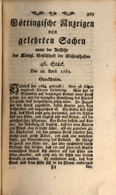 Göttingische Anzeigen von gelehrten Sachen (Göttingische Zeitungen von gelehrten Sachen) Donnerstag 18. April 1765