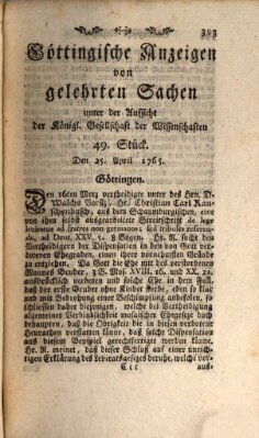 Göttingische Anzeigen von gelehrten Sachen (Göttingische Zeitungen von gelehrten Sachen) Donnerstag 25. April 1765