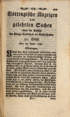 Göttingische Anzeigen von gelehrten Sachen (Göttingische Zeitungen von gelehrten Sachen) Montag 29. April 1765