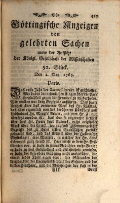 Göttingische Anzeigen von gelehrten Sachen (Göttingische Zeitungen von gelehrten Sachen) Donnerstag 2. Mai 1765