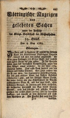 Göttingische Anzeigen von gelehrten Sachen (Göttingische Zeitungen von gelehrten Sachen) Donnerstag 9. Mai 1765