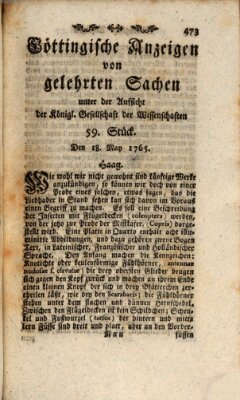 Göttingische Anzeigen von gelehrten Sachen (Göttingische Zeitungen von gelehrten Sachen) Samstag 18. Mai 1765