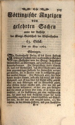 Göttingische Anzeigen von gelehrten Sachen (Göttingische Zeitungen von gelehrten Sachen) Montag 27. Mai 1765