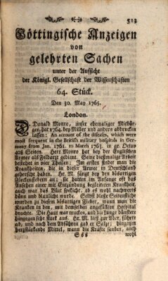 Göttingische Anzeigen von gelehrten Sachen (Göttingische Zeitungen von gelehrten Sachen) Donnerstag 30. Mai 1765