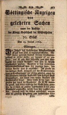 Göttingische Anzeigen von gelehrten Sachen (Göttingische Zeitungen von gelehrten Sachen) Donnerstag 13. Juni 1765