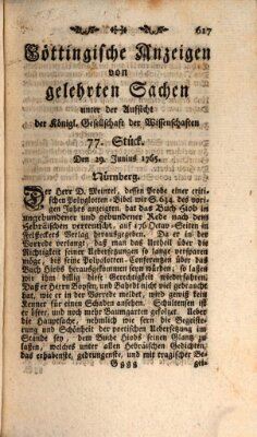 Göttingische Anzeigen von gelehrten Sachen (Göttingische Zeitungen von gelehrten Sachen) Samstag 29. Juni 1765