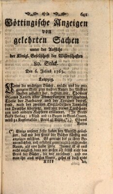 Göttingische Anzeigen von gelehrten Sachen (Göttingische Zeitungen von gelehrten Sachen) Samstag 6. Juli 1765