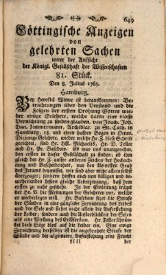 Göttingische Anzeigen von gelehrten Sachen (Göttingische Zeitungen von gelehrten Sachen) Montag 8. Juli 1765