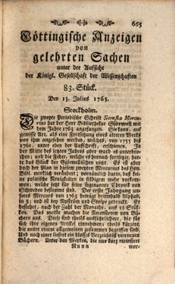 Göttingische Anzeigen von gelehrten Sachen (Göttingische Zeitungen von gelehrten Sachen) Samstag 13. Juli 1765