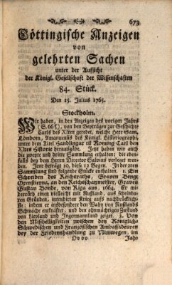 Göttingische Anzeigen von gelehrten Sachen (Göttingische Zeitungen von gelehrten Sachen) Montag 15. Juli 1765