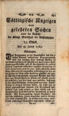 Göttingische Anzeigen von gelehrten Sachen (Göttingische Zeitungen von gelehrten Sachen) Donnerstag 18. Juli 1765