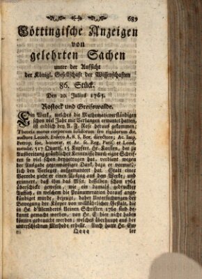 Göttingische Anzeigen von gelehrten Sachen (Göttingische Zeitungen von gelehrten Sachen) Samstag 20. Juli 1765