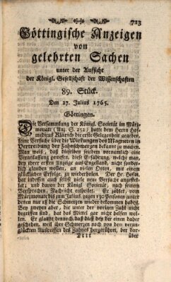 Göttingische Anzeigen von gelehrten Sachen (Göttingische Zeitungen von gelehrten Sachen) Samstag 27. Juli 1765