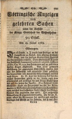 Göttingische Anzeigen von gelehrten Sachen (Göttingische Zeitungen von gelehrten Sachen) Montag 29. Juli 1765