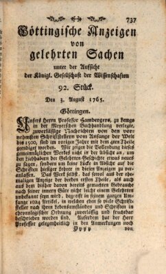 Göttingische Anzeigen von gelehrten Sachen (Göttingische Zeitungen von gelehrten Sachen) Samstag 3. August 1765