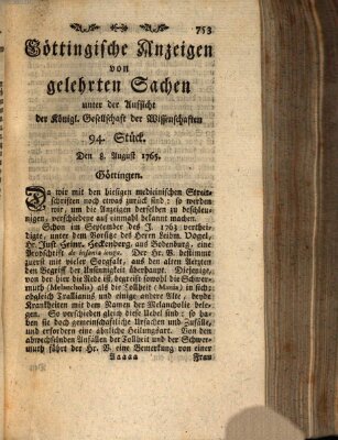 Göttingische Anzeigen von gelehrten Sachen (Göttingische Zeitungen von gelehrten Sachen) Donnerstag 8. August 1765