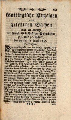 Göttingische Anzeigen von gelehrten Sachen (Göttingische Zeitungen von gelehrten Sachen) Montag 12. August 1765